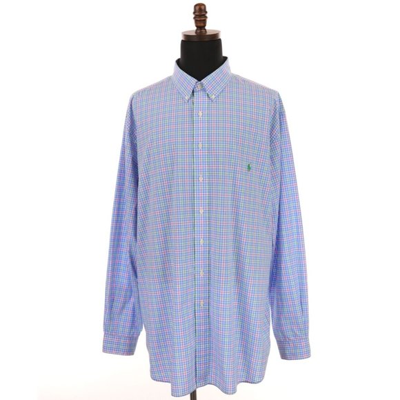 Polo Ralph Lauren Other - Ralph Lauren Shirt Men's 3XL-T Blue Pink Green Plaid Button Down Cotton Stretch